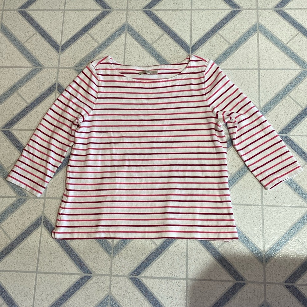 Talbots Pink and White Stripe Casual Blouse Lightweight Sweater Half Sleeve